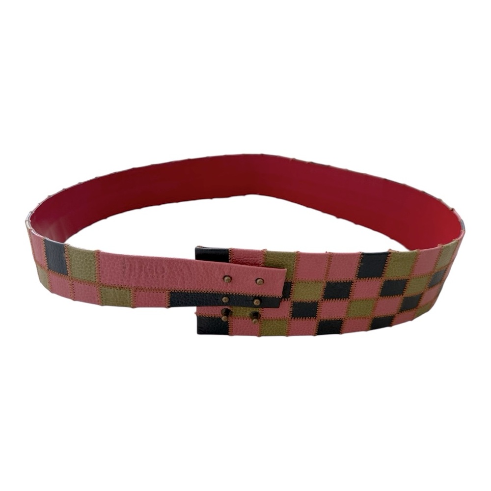 Hugo by Hugo Boss Vintage Stylish Pink and Green Checkered Belt 37” long